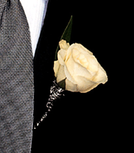 White rose boutonniere with wire tie