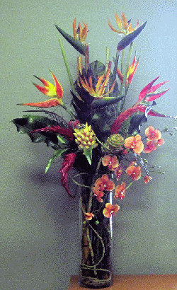 Silk Tropical Flower Arrangement in Glass