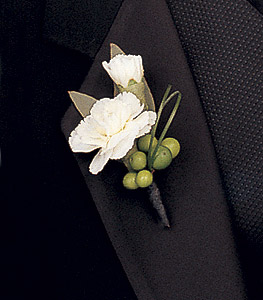 White mini carnations boutonniere with berries