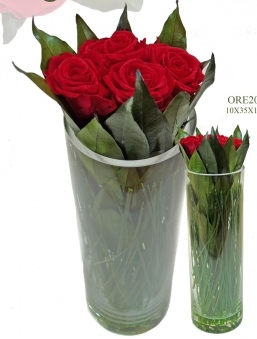 Red preserved roses in glass